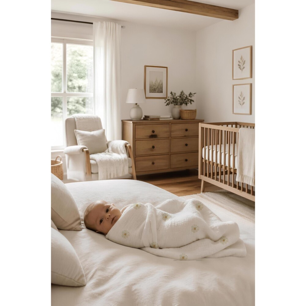 Natural Fibers Newborn Blanket | August White Poppy | Minimalist Organic Cotton